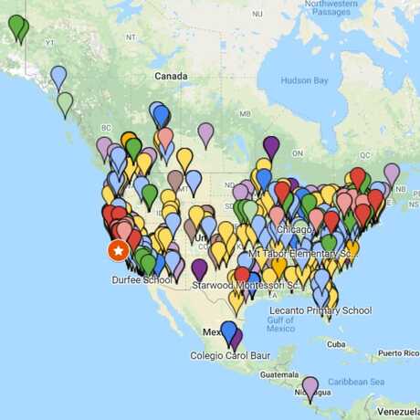 Map of the schools in the United States who participated in Distance Learning programs from 2014-2020.