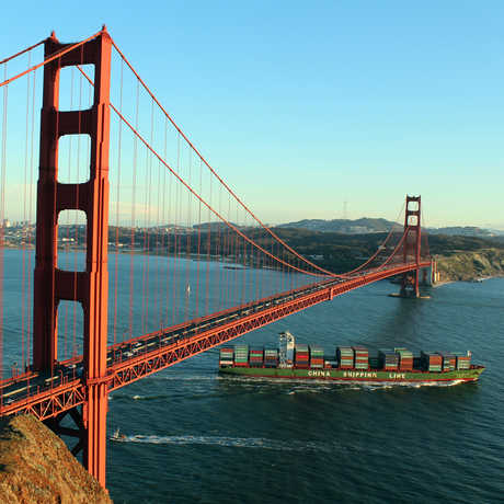 Cargo ship entering San Francisco Bay 