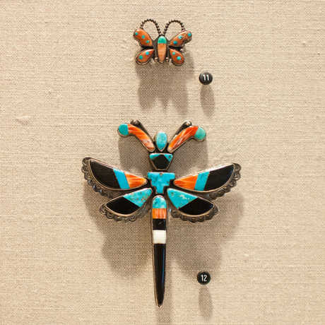Native American turquoise dragonfly and butterfly pins