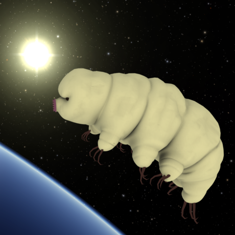 Artist rendering of giant tardigrade floating in Earth orbit