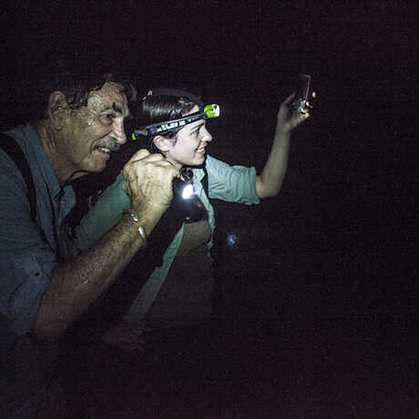 Bob Drewes and Rayna Bell on a night expedition in São Tomé