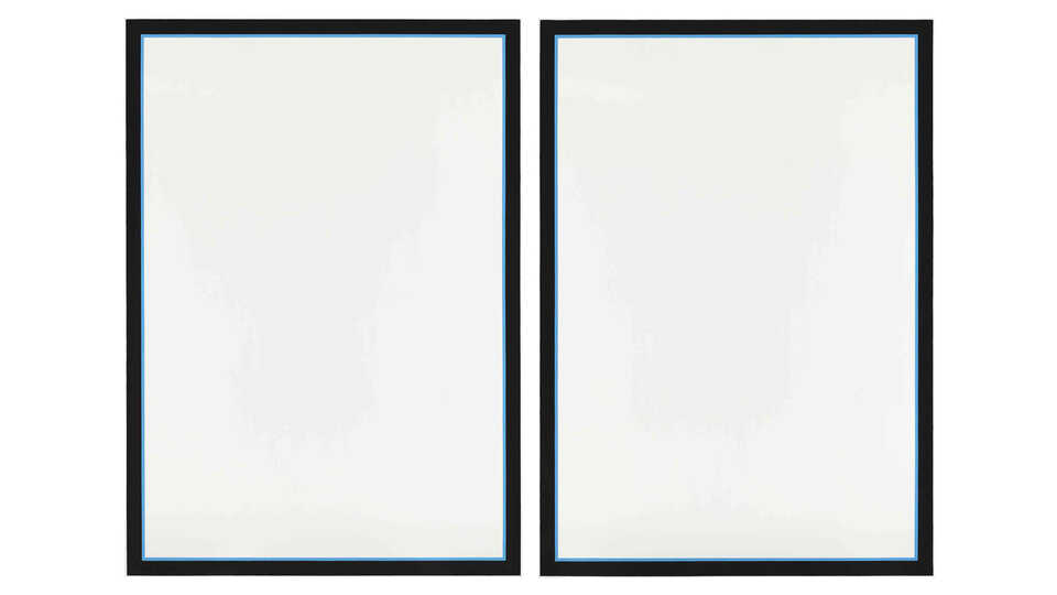 Painting by Jo Baer called Untitled (Vertical Flanking Diptych-Blue) from 1966-1969. Acrylic on canvas, 96 x 136 in. Photograph by Jorge Bachmann, courtesy of the Fine Arts Museums of San Francisco
