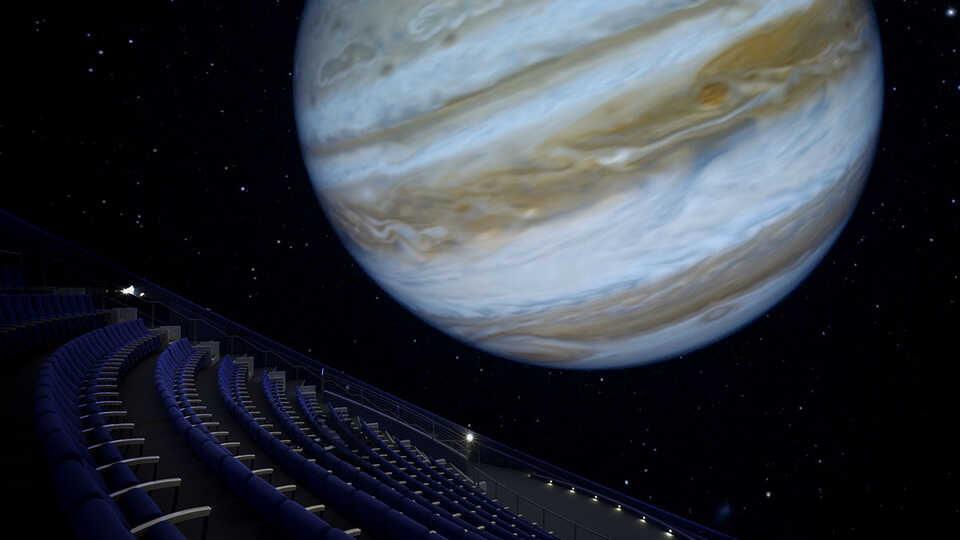 A planet on-screen at the Morrison Planetarium 
